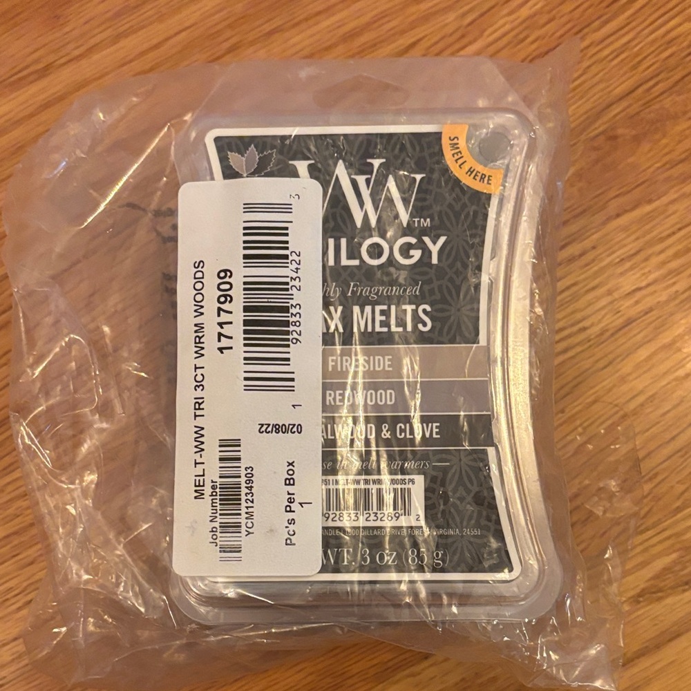 NWT 3 Yankee Candle WoodWick Wax Melts; Fireside, Redwood, Sandalwood & Clove